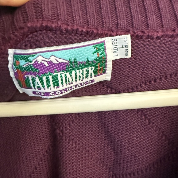Tall Timber of Colorado Women's Purple V-Neck Sweater Golf Cotton Large Vintage - Picture 2 of 5
